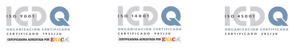 Logotipos de certificaciones ISO. La ISO 9001, ISO 14001 e ISO 45001.
